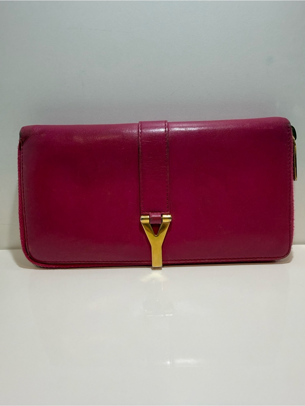 Saint Laurent Y Fuchsia Leather Zip Wallet